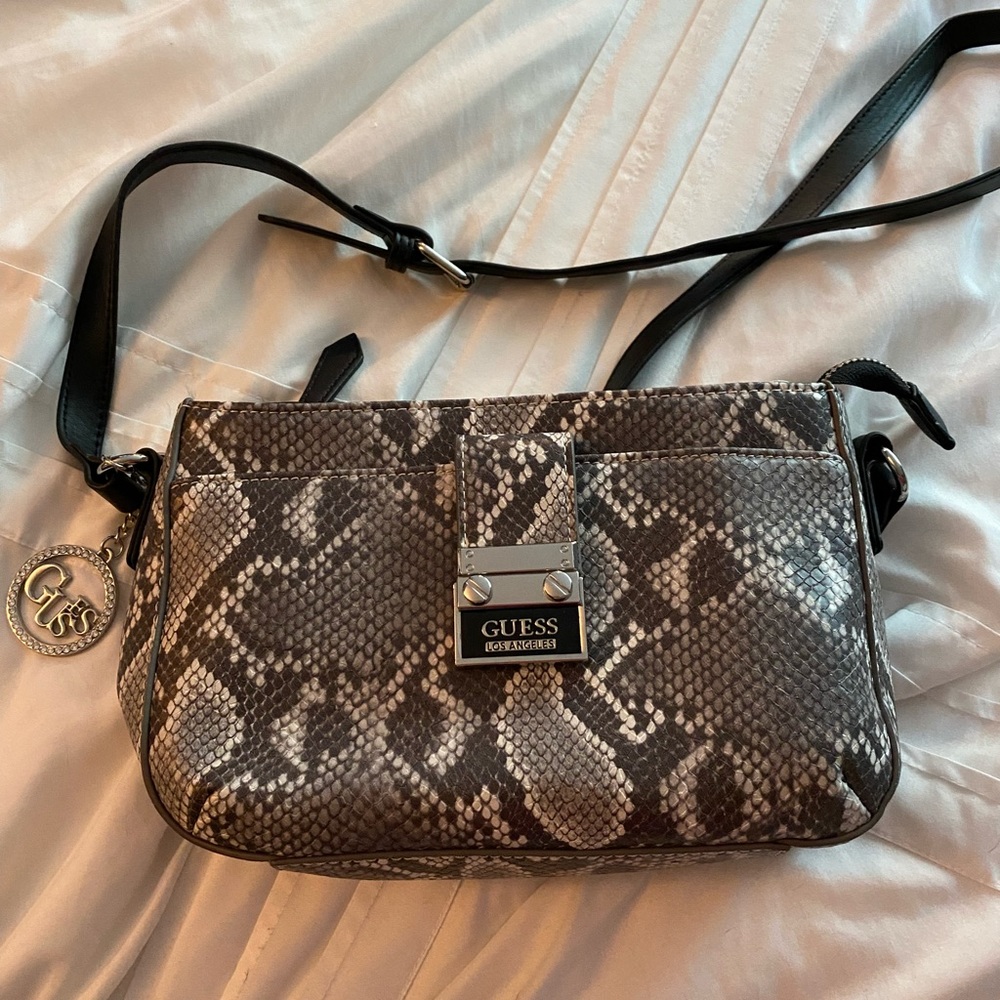 Guess grey and white snakeskin print purse